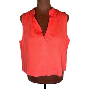 Lulus Sleeveless Raw Hem Top Womens Small Orange Cotton Oversized Fit NWT Blouse